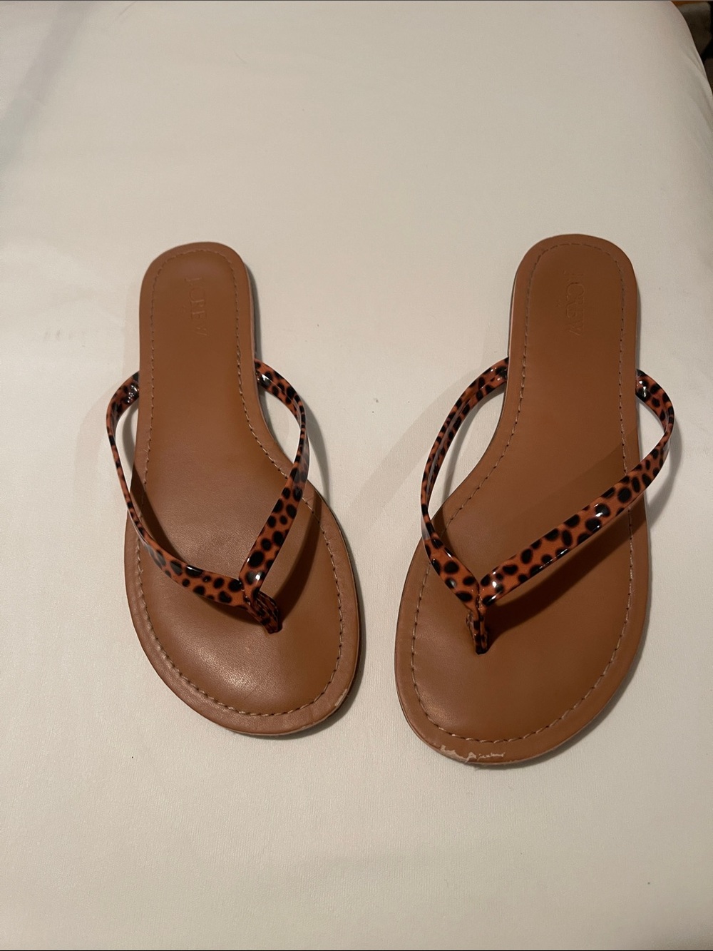 J crew patent Brown Leopard-Print Strap Women's Flip-Flop Sandals